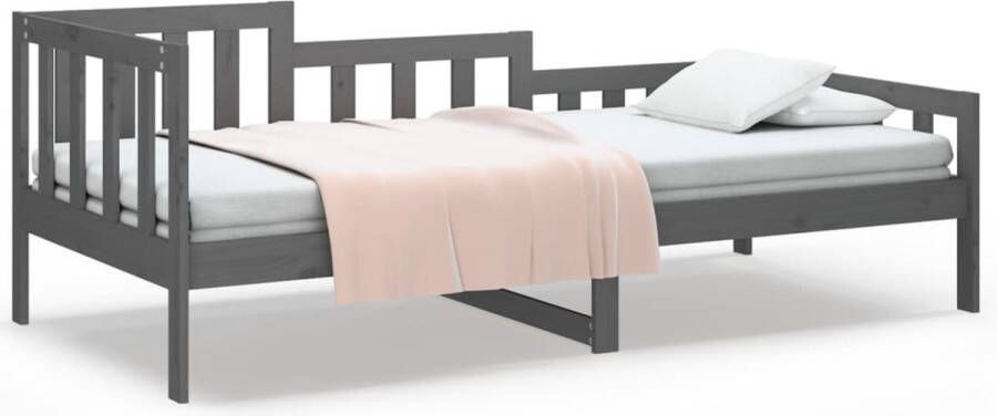 The Living Store Logeerbed Massief grenenhout 3-zijdig bedhek Gelat ontwerp Veelzijdig bed Extra opbergruimte Kleur- grijs Afmetingen- 193.5 x 96 x 68.5 cm Geschikte matras- 90 x 190 cm