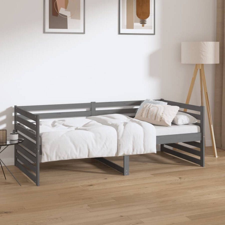 The Living Store Logeerbed Massief grenenhout 3-zijdig bedhek Gelat ontwerp Veelzijdig Extra opbergruimte Grijs 193.5 x 96 x 68.5 cm (L x B x H) Geschikte matras- 90 x 190 cm (B x L) - Foto 2