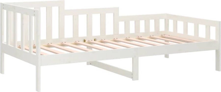 The Living Store Logeerbed Massief grenenhout 3-zijdig bedhek Gelat ontwerp Veelzijdig Extra opbergruimte Wit 193.5 x 96 x 68.5 cm Geschikte matras 90 x 190 cm