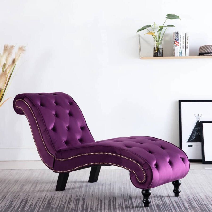 The Living Store Lounger Velvet Chaise longue 145 x 52 x 77 cm Paars - Foto 2