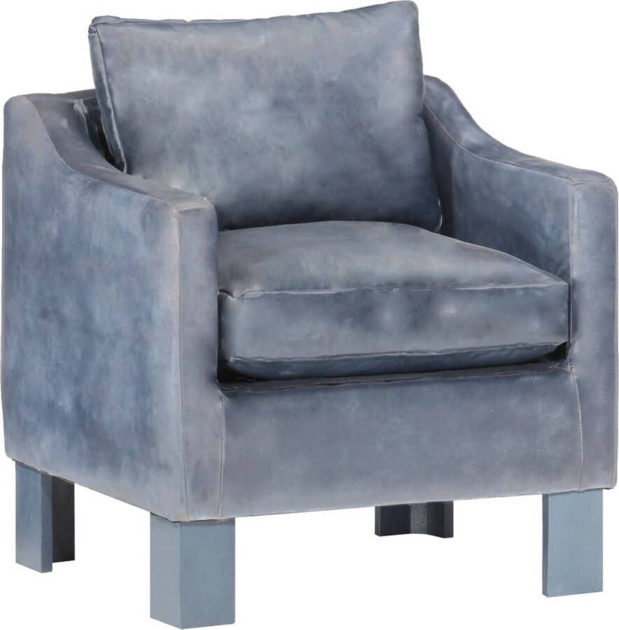 The Living Store Luxe Kuipstoel naam Stoel 63x55x60 cm Grijs Echt Geitenleer en Massief Mangohout Luxe Kuipstoel Lederen Stoel Leren Fauteuil Lounge Stoel Relaxfauteuil - Foto 2