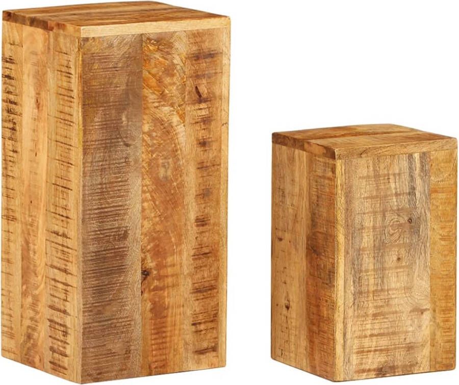 The Living Store Mango Hout Tafels Set van 2 Grote tafel- 28x28x59 cm Kleine tafel- 23x23x39 cm - Foto 2