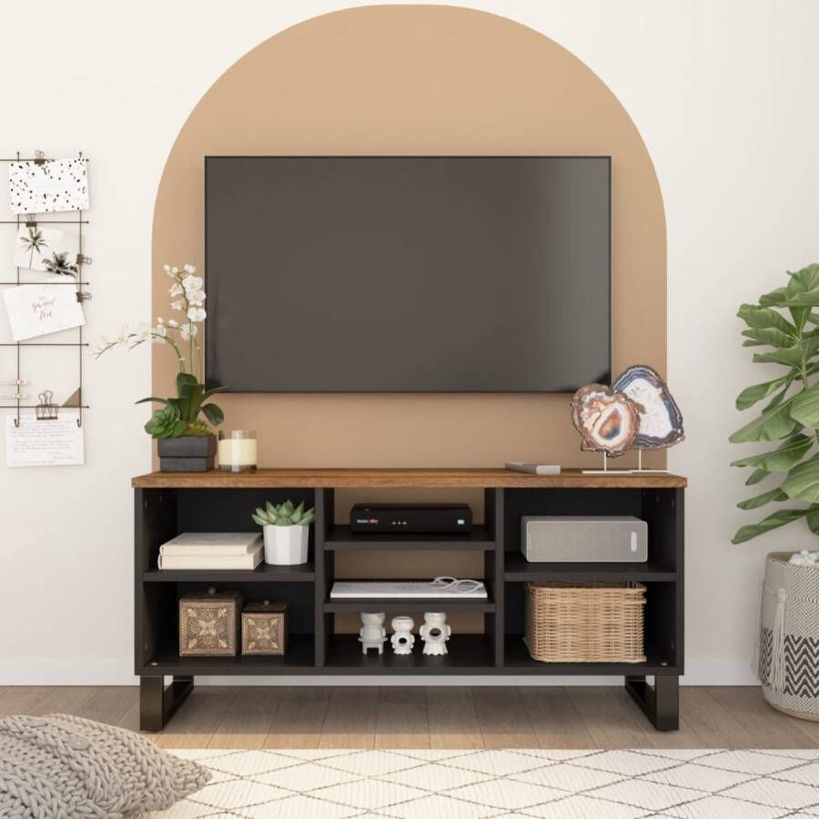 The Living Store Mangohouten TV-meubel 100 x 33 x 46 cm trendy design veel opbergruimte - Foto 2