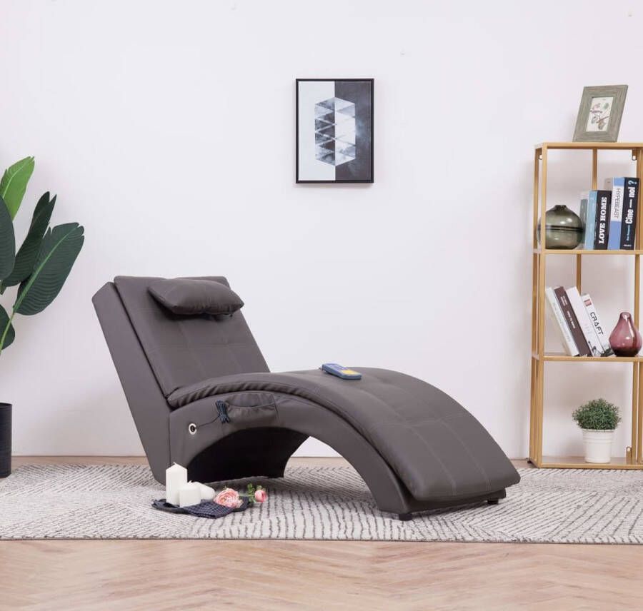 The Living Store Chaise Longue Grijs 145 x 54 x 72 cm Massage + Verwarming Afstandsbediening - Foto 2