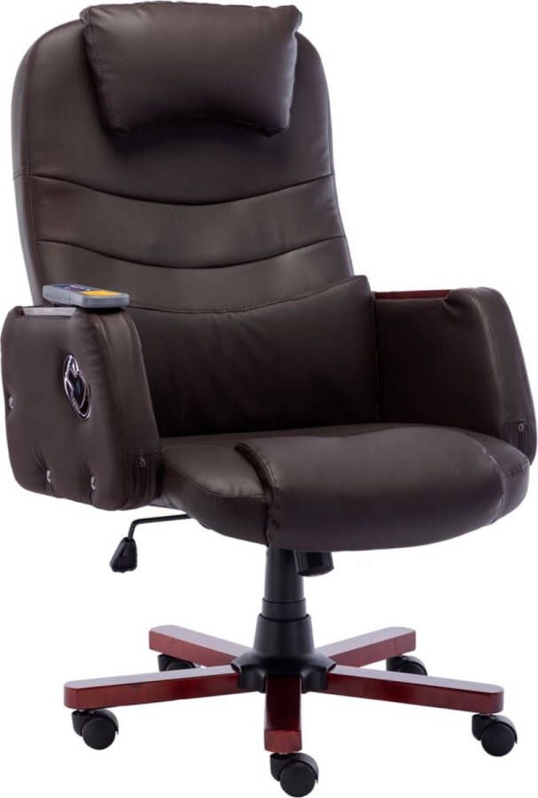 The Living Store ergonomische kantoorstoel bruin kunstleer 66 x 68 x (106-115) cm met massage- en ligfunctie - Foto 2