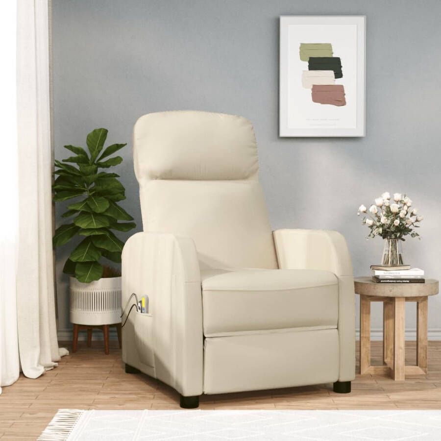 The Living Store Massagefauteuil elektrisch verstelbaar massagefunctie comfortabele zit crèmewit kunstleer 63.5 x 97 x 104.5 cm
