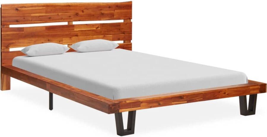 The Living Store Massief Acaciahouten Bedframe Tweepersoons 120 x 200 cm matras Natuurlijke houtnerven