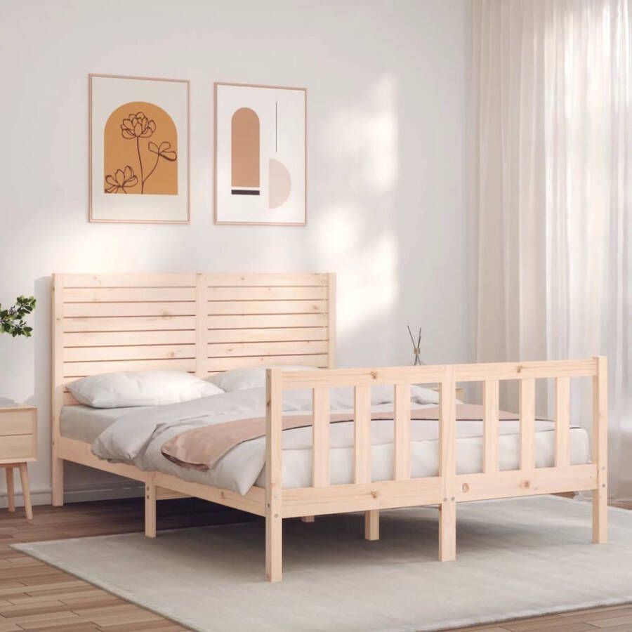 The Living Store Massief grenen Bedframe 195.5x145.5x100cm Multiplex lattenbodem