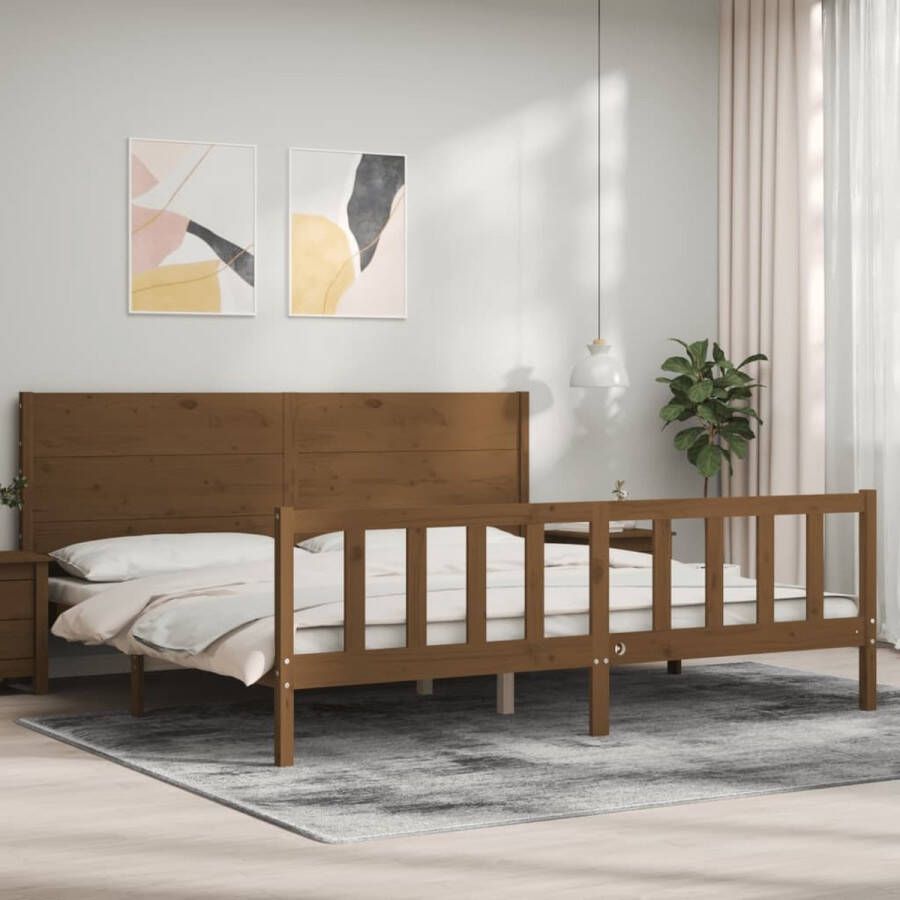 The Living Store Bedframe met hoofdbord massief hout honingbruin 6FT Super King Bedframe Bedframes Bed Tweepersoonsbed Slaapkamermeubel Houten Bedframe Houten Bed Bedbodem Massief Houten Bedframe Ledikant Bedframe Met Hoofdeinde