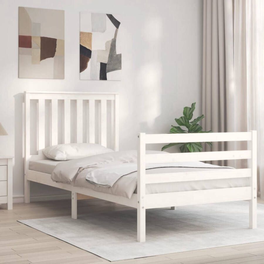 The Living Store Massief grenen houten bedframe 195.5 x 95.5 x 101 cm wit