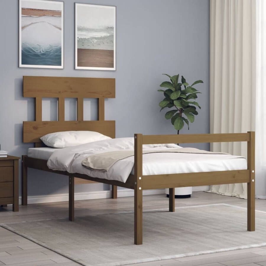 The Living Store Massief grenen Houten Bedframe 195.5 x 95.5 x 81 cm (L x B x H) Honingbruin