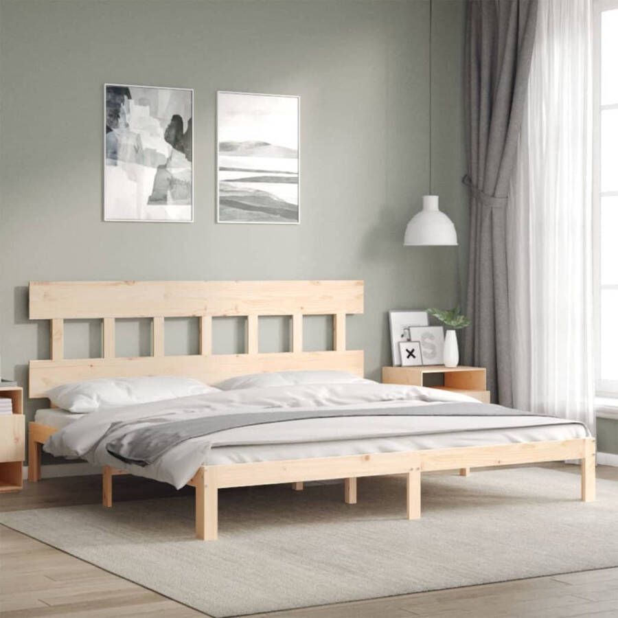 The Living Store Massief Grenen Houten Bedframe 203.5 x 183.5 x 81 cm Multiplex Lattenbodem Geen Matras Inbegrepen