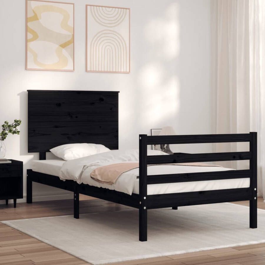 The Living Store Massief grenen Houten Bedframe 205.5 x 105.5 x 82.5 cm Zwart