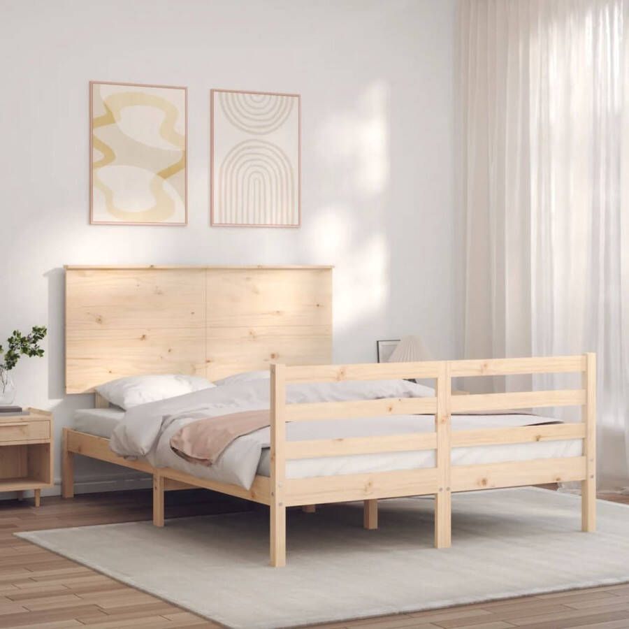 The Living Store Bedframe met hoofdbord massief hout 120x200 cm Bedframe Bedframes Bed Tweepersoonsbed Slaapkamermeubel Houten Bedframe Houten Bed Bedbodem Massief Houten Bedframe Ledikant Bedframe Met Hoofdeinde