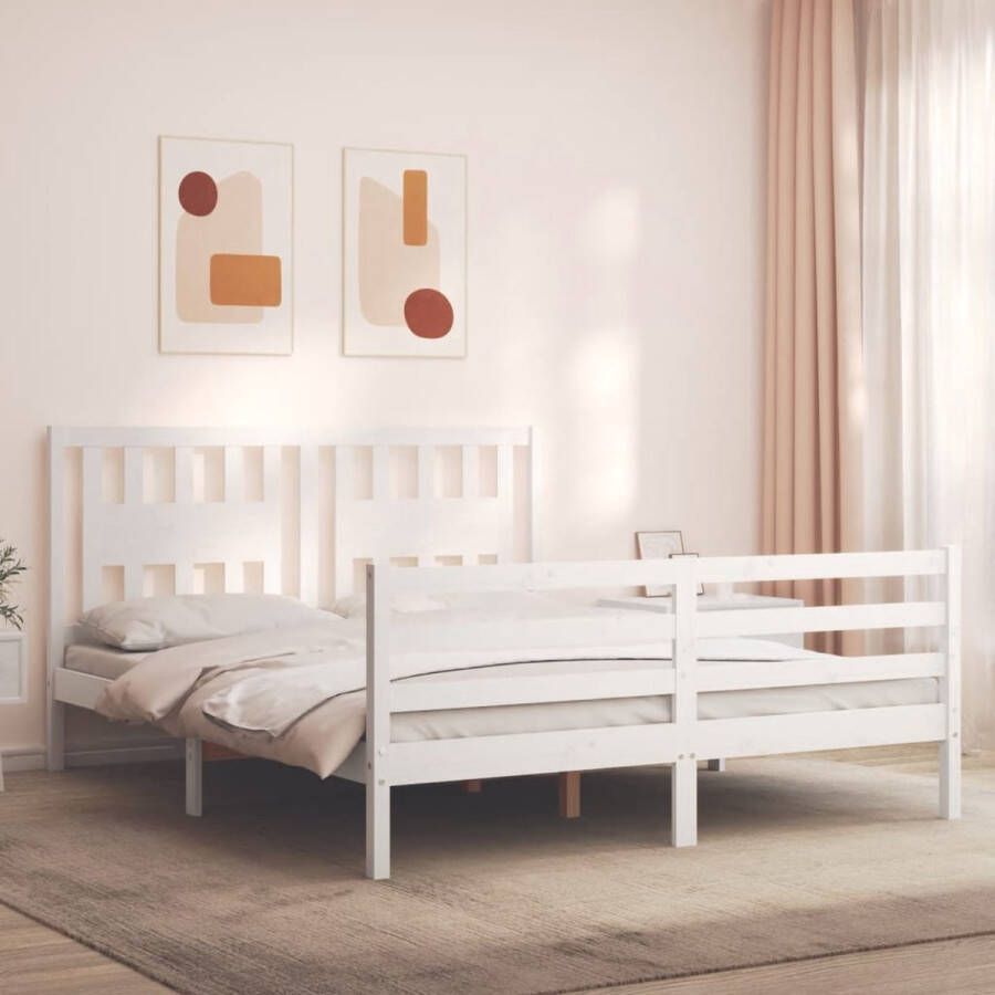 The Living Store Massief Grenenhouten Bed 205.5 x 165.5 x 100 cm Multiplex Lattenbodem Wit Massief Hout Bed Grenenhouten Bed Tweepersoons Bed Wit Bed Slaapkamer Meubels