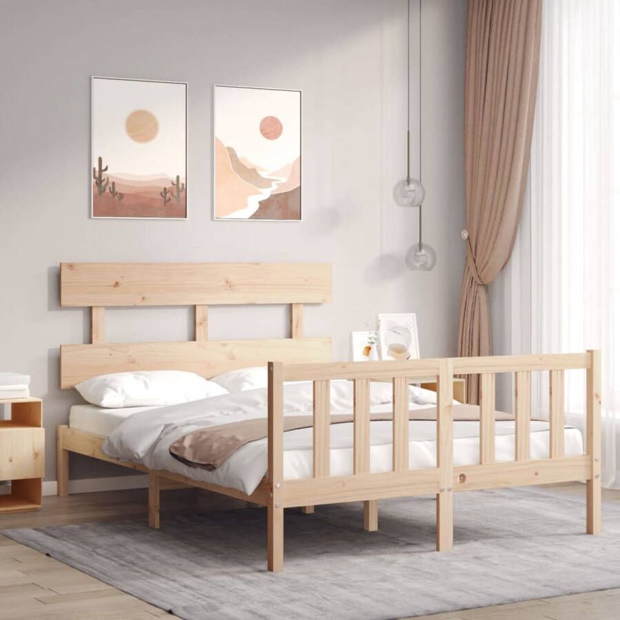 The Living Store Bedframe met hoofdbord massief hout 120x200 cm Bedframe Bedframes Bed Tweepersoonsbed Slaapkamermeubel Houten Bedframe Houten Bed Bedbodem Massief Houten Bedframe Ledikant Bedframe Met Hoofdeinde - Foto 3