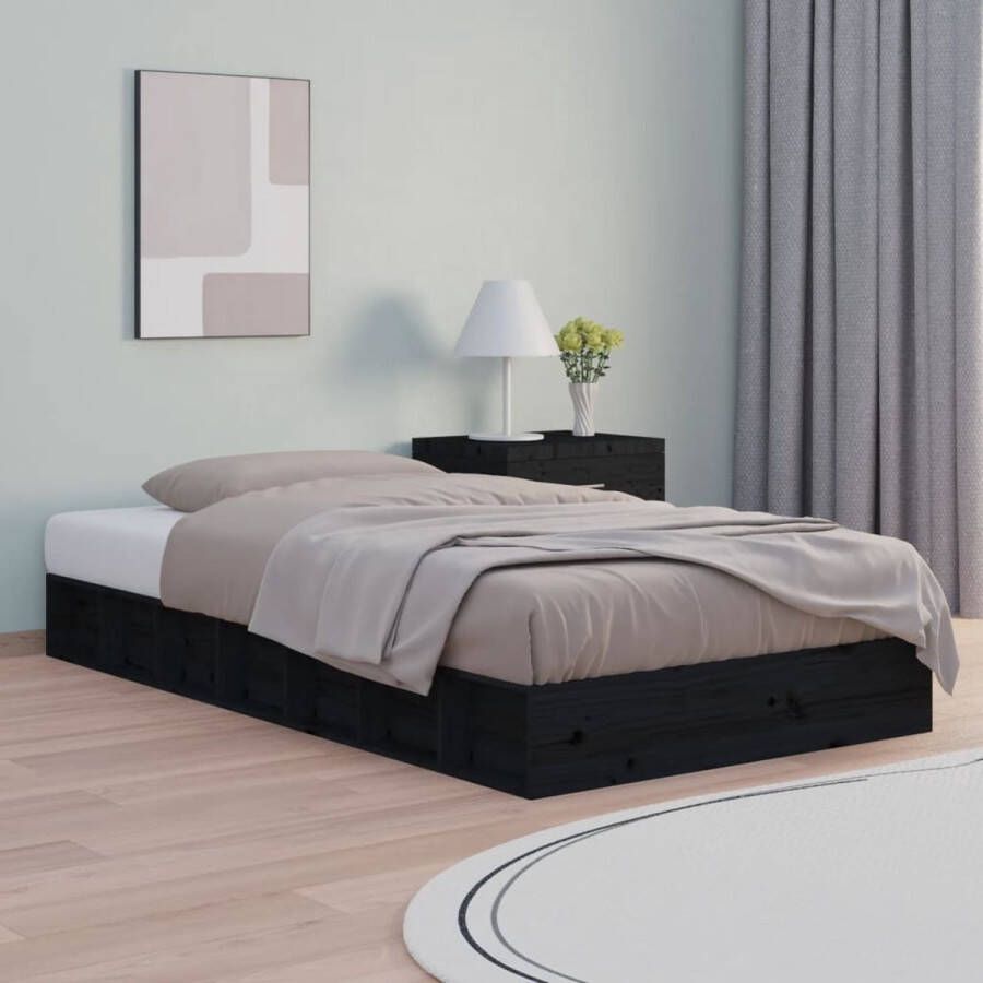 The Living Store Massief grenenhouten bedframe 192.5 x 108 x 21 cm Zwart Montage vereist