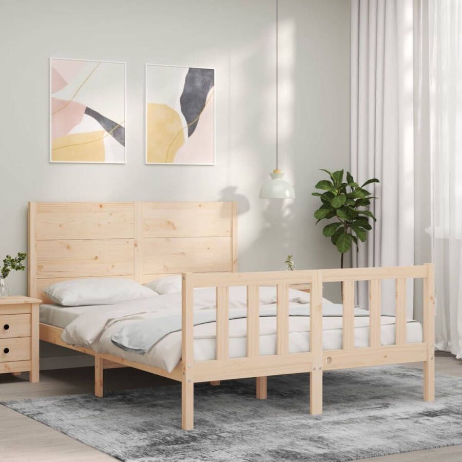 The Living Store Massief Grenenhouten Bedframe 195.5 x 125.5 cm Rustieke uitstraling