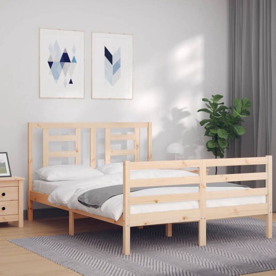 The Living Store Massief Grenenhouten Bedframe 195.5 x 125.5 x 100 cm Multiplex Lattenbodem Matras niet inbegrepen Massief Grenenhouten Bed Hoofd- En Voeteneind Wooden Bed Frame Tweepersoons Bed Boxspring Bed