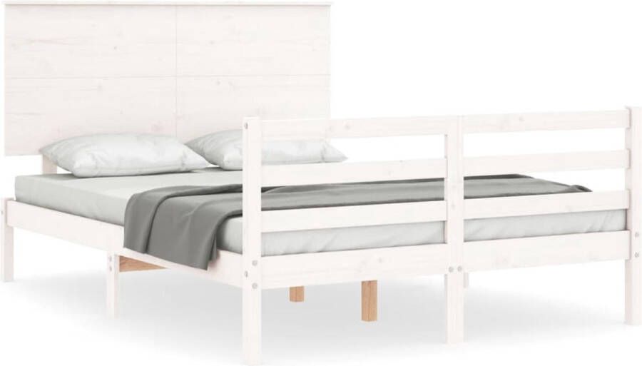 The Living Store Massief grenenhouten bedframe 195.5 x 125.5 x 82.5 cm wit Matras niet inbegrepen