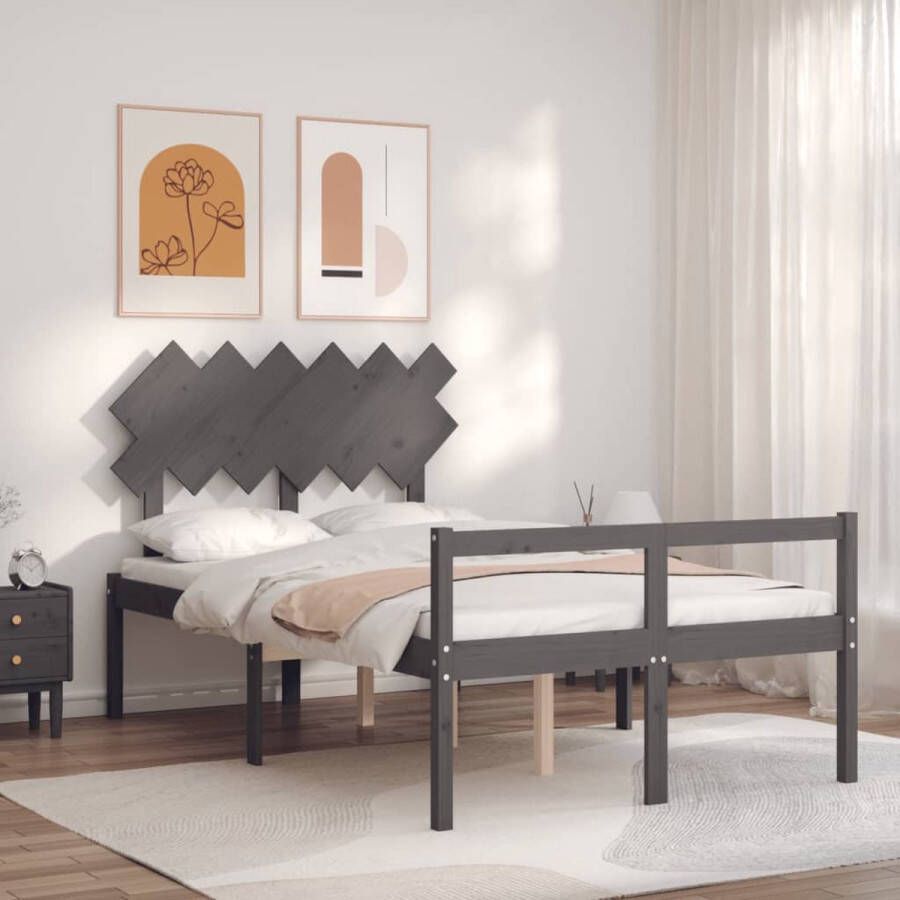 The Living Store Bedframe met hoofdbord massief hout grijs 4FT6 Double Bedframe Bedframes Bed Tweepersoonsbed Slaapkamermeubel Houten Bedframe Houten Bed Bedbodem Massief Houten Bedframe Ledikant Bedframe Met Hoofdeinde - Foto 3