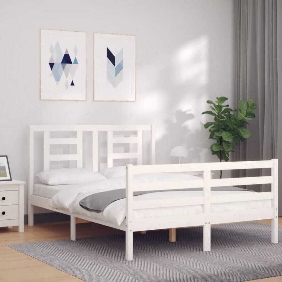 The Living Store Massief Grenenhouten Bedframe 195.5 x 145.5 x 100 cm wit