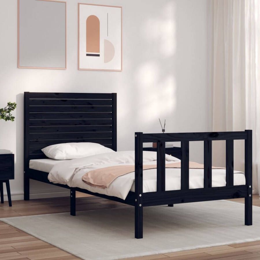 The Living Store Bedframe met hoofdbord massief hout zwart 2FT6 Small Single Bedframe Bedframes Bed Eenpersoonsbed Slaapkamermeubel Houten Bedframe Houten Bed Bedbodem Massief Houten Bedframe Ledikant Bedframe Met Hoofdeinde - Foto 2