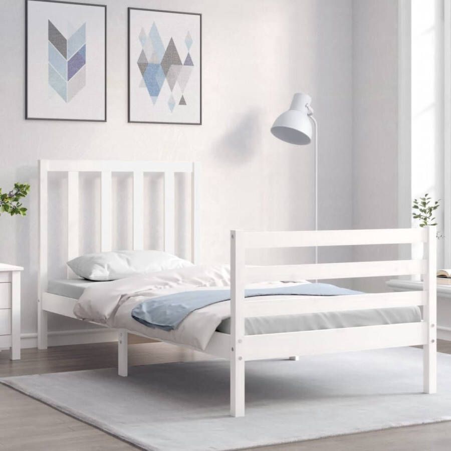 The Living Store Massief grenenhouten bedframe 195.5 x 95.5 x 100 cm Functioneel hoofd- en voeteneinde