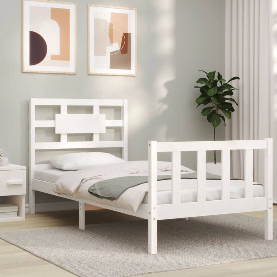 The Living Store Massief grenenhouten bedframe 195.5 x 95.5 x 100 cm wit