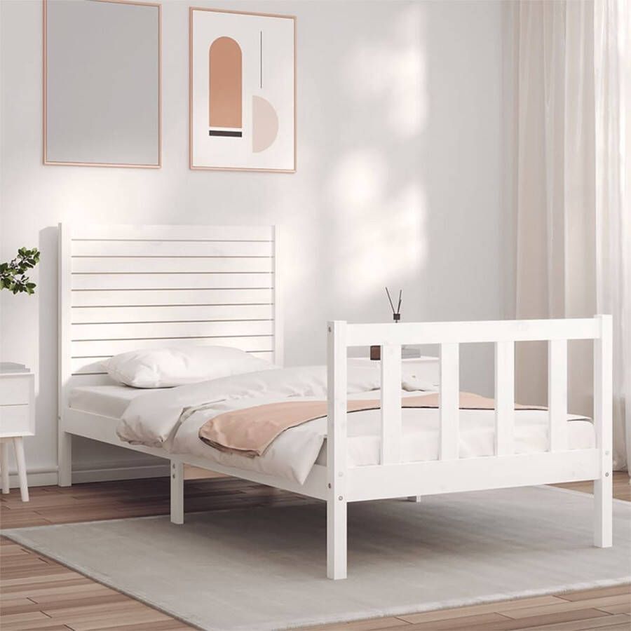 The Living Store Massief Grenenhouten Bedframe 195.5 x 95.5 x 100 cm Wit