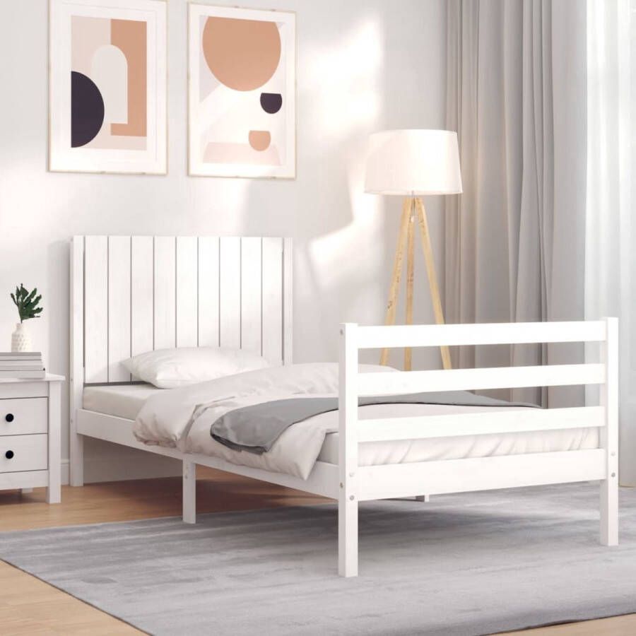 The Living Store Massief Grenenhouten Bedframe 195.5 x 95.5 x 100 cm Wit