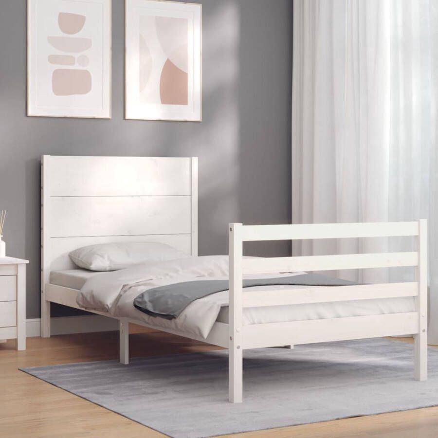 The Living Store Massief grenenhouten bedframe 195.5 x 95.5 x 100 cm wit Massief Hout Bed Grenenhouten Bed Wit Bed Frame Enkel Bed Stapelbaar Bed