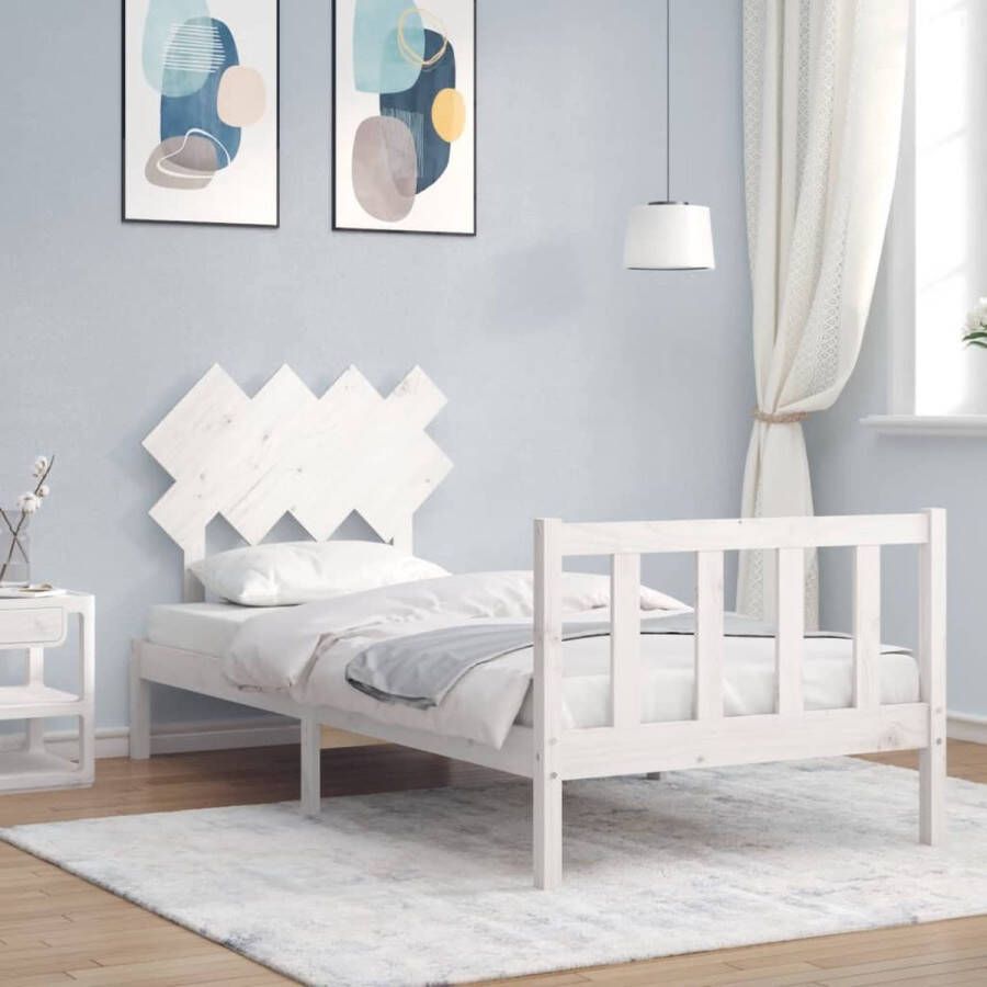The Living Store Bedframe met hoofdbord massief hout wit 3FT Single Bedframe Bedframes Bed Eenpersoonsbed Slaapkamermeubel Houten Bedframe Houten Bed Bedbodem Massief Houten Bedframe Ledikant Bedframe Met Hoofdeinde