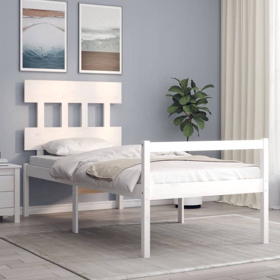 The Living Store Massief grenenhouten bedframe 195.5 x 95.5 x 81 cm wit