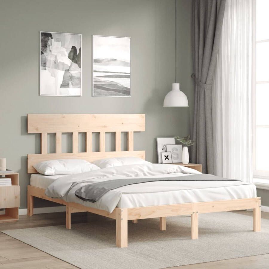 The Living Store Massief Grenenhouten Bedframe 203.5 x 143.5 x 81 cm Multiplex Lattenbodem