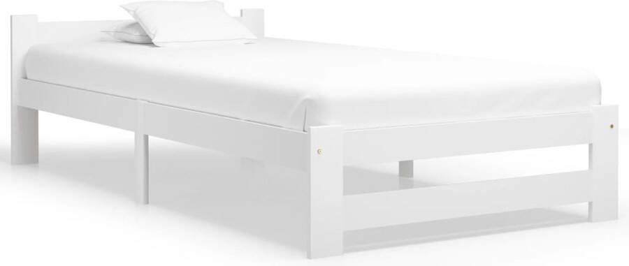 The Living Store Massief grenenhouten bedframe 204 x 97 x 55 cm Wit Geschikt voor matras van 90 x 200 cm