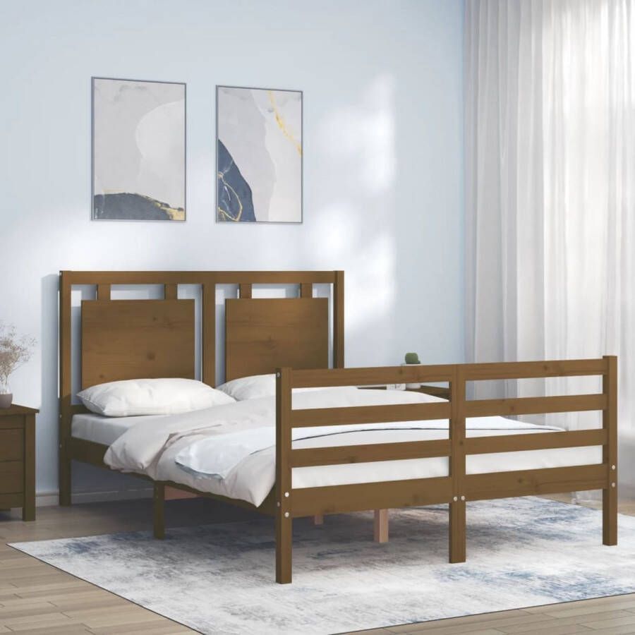 The Living Store Bedframe met hoofdbord massief hout honingbruin 120x200 cm Bedframe Bedframes Bed Tweepersoonsbed Slaapkamermeubel Houten Bedframe Houten Bed Bedbodem Massief Houten Bedframe Ledikant Bedframe Met Hoofdeinde - Foto 2