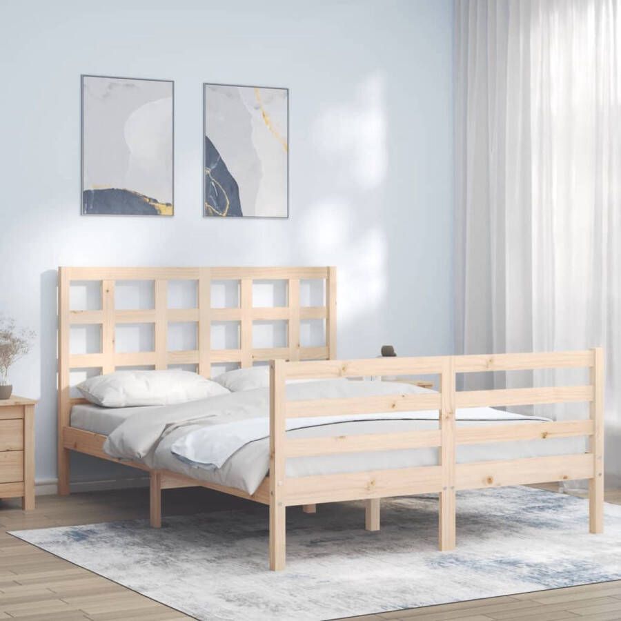 The Living Store Bedframe met hoofdbord massief hout 140x200 cm Bedframe Bedframes Bed Tweepersoonsbed Slaapkamermeubel Houten Bedframe Houten Bed Bedbodem Massief Houten Bedframe Ledikant Bedframe Met Hoofdeinde - Foto 1