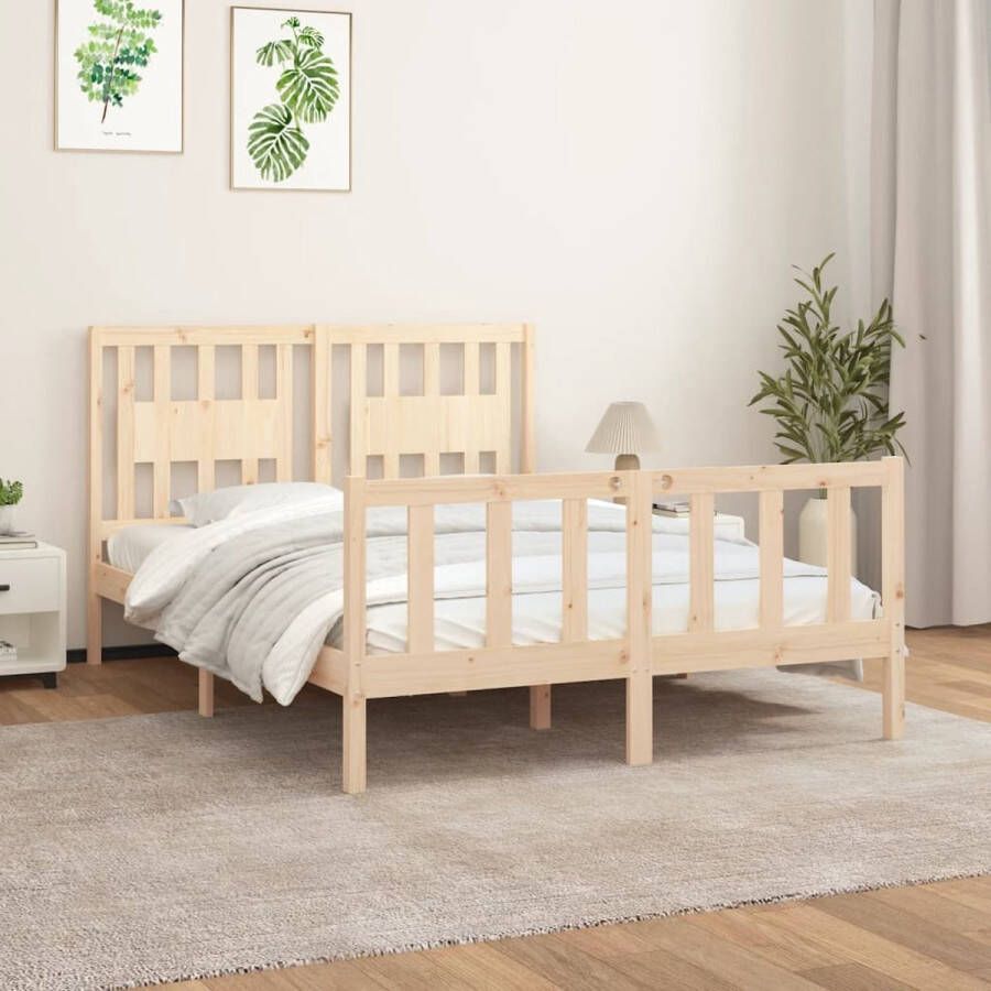 The Living Store Massief grenenhouten bedframe 205.5 x 145.5 x 69.5 cm rustieke uitstraling