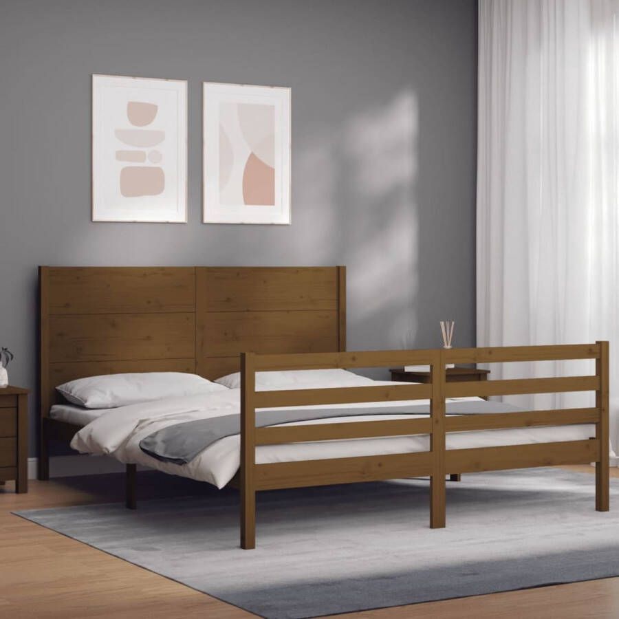 The Living Store Massief Grenenhouten Bedframe 205.5 x 155.5 x 100 cm Honingbruin