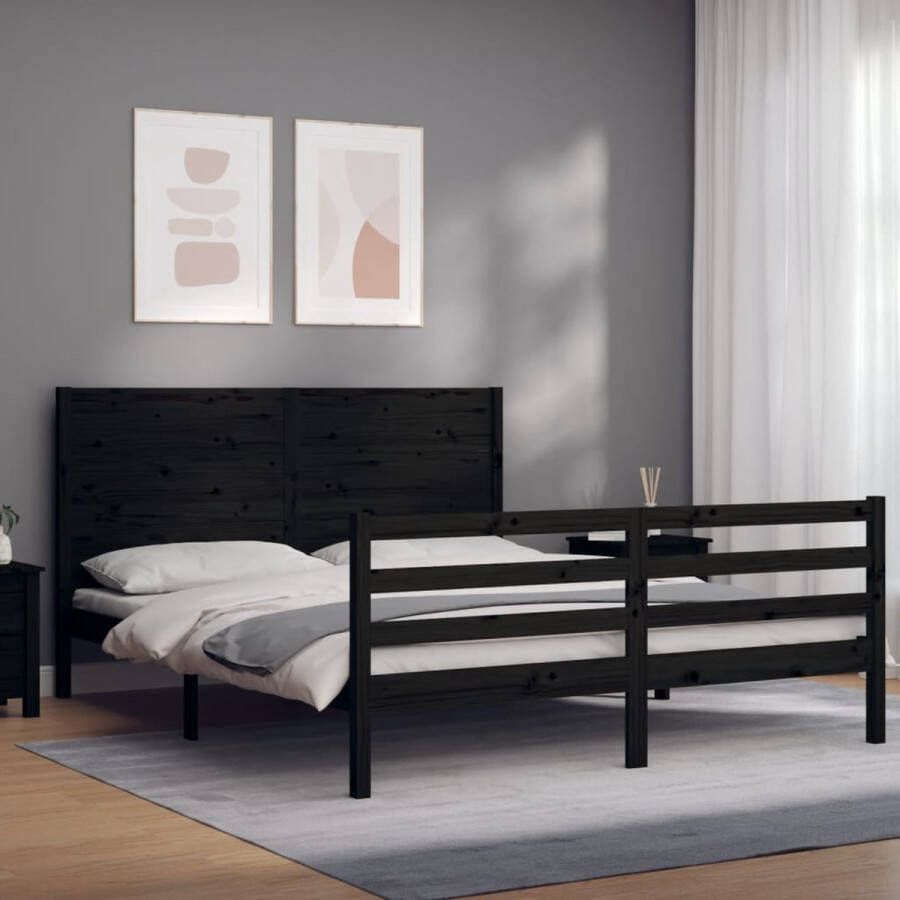 The Living Store Massief grenenhouten Bedframe 205.5 x 155.5 x 100 cm Multiplex lattenbodem Kleur- zwart