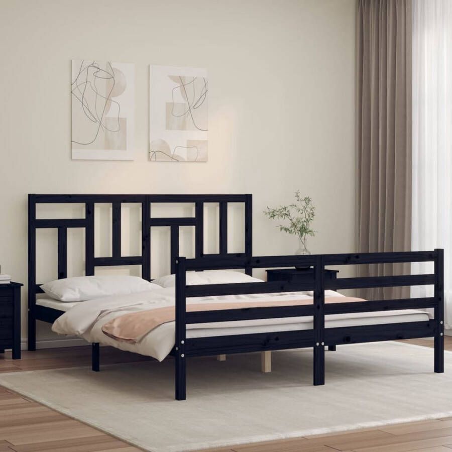 The Living Store Massief grenenhouten bedframe 205.5 x 155.5 x 100 cm Zwart