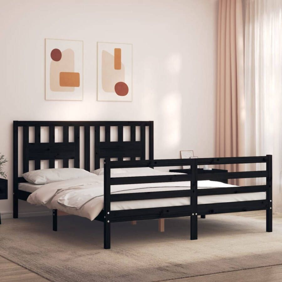The Living Store Massief Grenenhouten Bedframe 205.5 x 155.5 x 100 cm Zwart