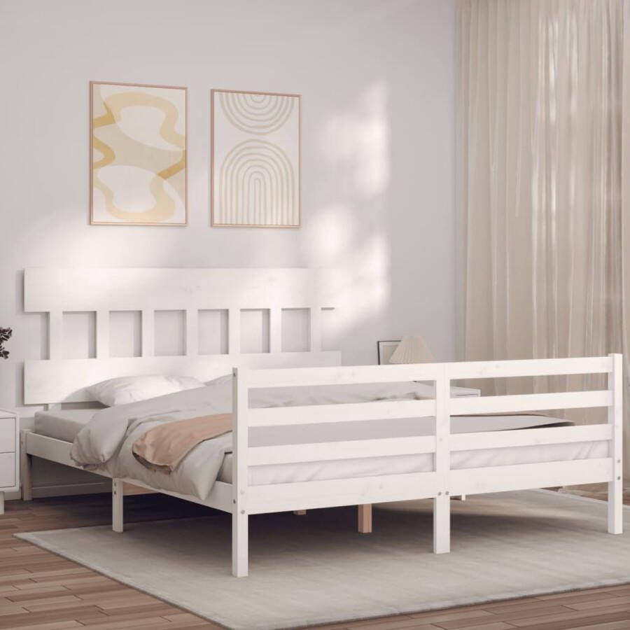 The Living Store Bedframe met hoofdbord massief hout wit 5 FT King Size Bedframe Bedframes Bed Tweepersoonsbed Slaapkamermeubel Houten Bedframe Houten Bed Bedbodem Massief Houten Bedframe Ledikant Bedframe Met Hoofdeinde - Foto 2