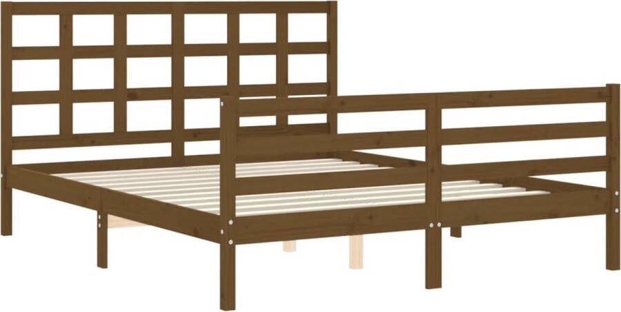 The Living Store Bedframe met hoofdbord hout honingbruin 160x200 cm Bedframe Bedframes Bed Tweepersoonsbed Slaapkamermeubel Houten Bedframe Houten Bed Bedbodem Massief Houten Bedframe Ledikant Bedframe Met Hoofdeinde - Foto 5