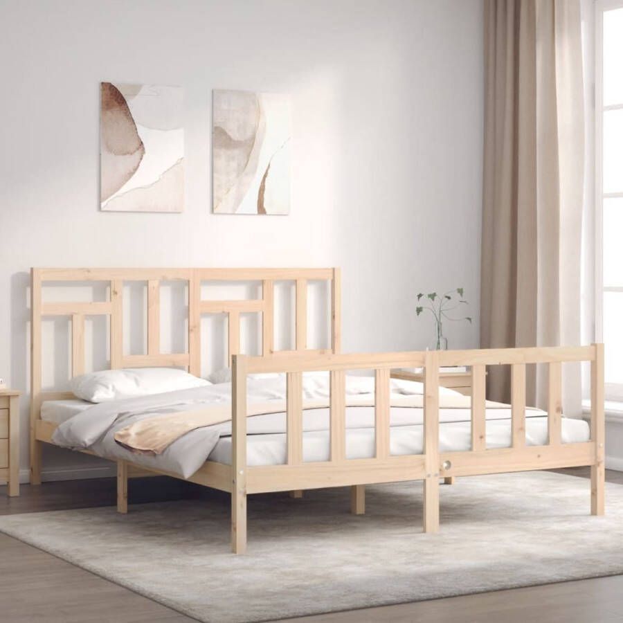The Living Store Bedframe met hoofdbord massief hout 160x200 cm Bedframe Bedframes Bed Tweepersoonsbed Slaapkamermeubel Houten Bedframe Houten Bed Bedbodem Massief Houten Bedframe Ledikant Bedframe Met Hoofdeinde - Foto 2