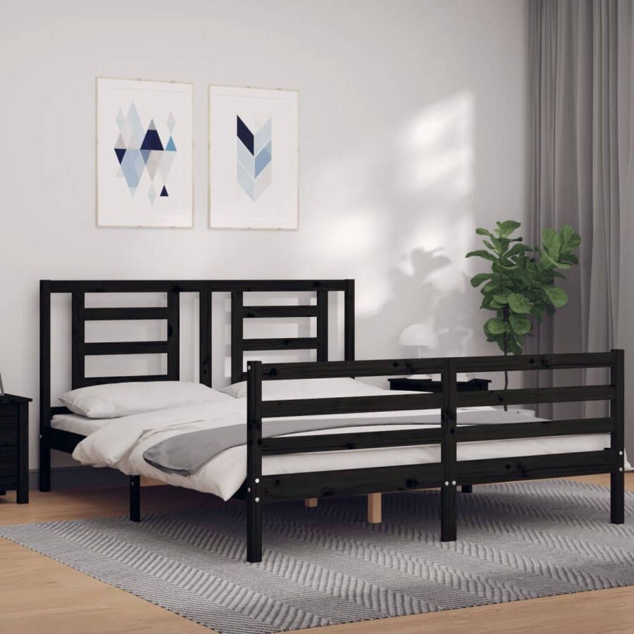 The Living Store Massief grenenhouten bedframe 205.5 x 165.5 x 100 cm zwart