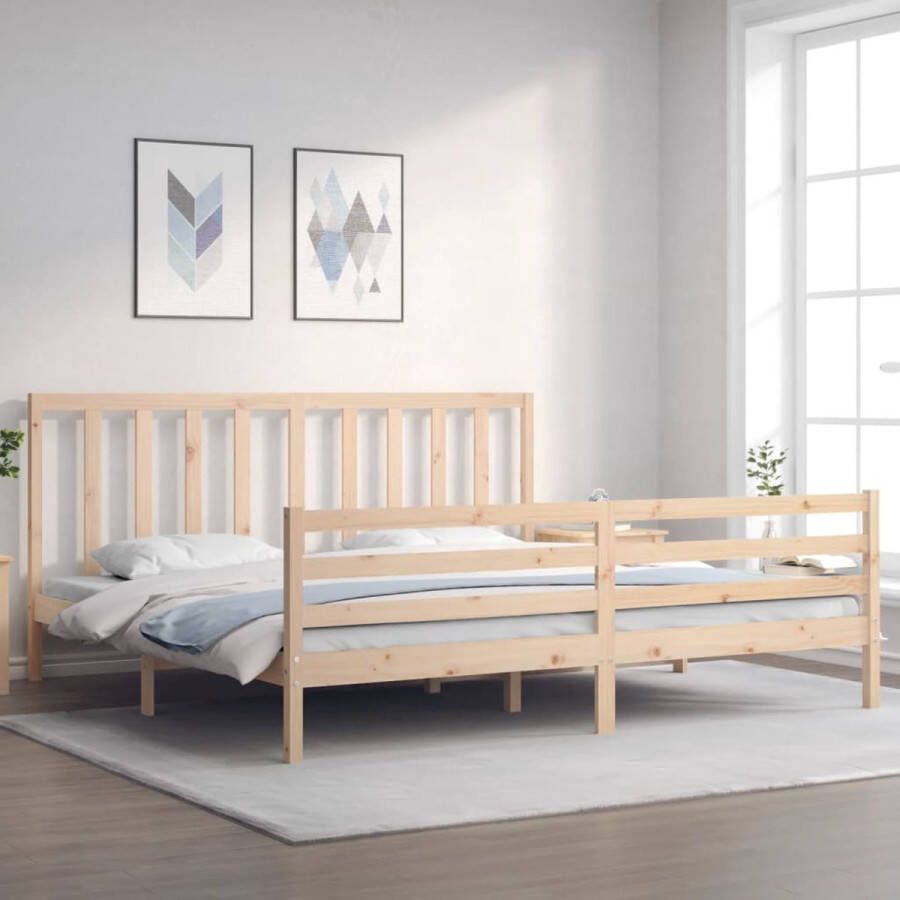 The Living Store Bedframe met hoofdbord massief hout 6FT Super King Bedframe Bedframes Bed Tweepersoonsbed Slaapkamermeubel Houten Bedframe Houten Bed Bedbodem Massief Houten Bedframe Ledikant Bedframe Met Hoofdeinde - Foto 2