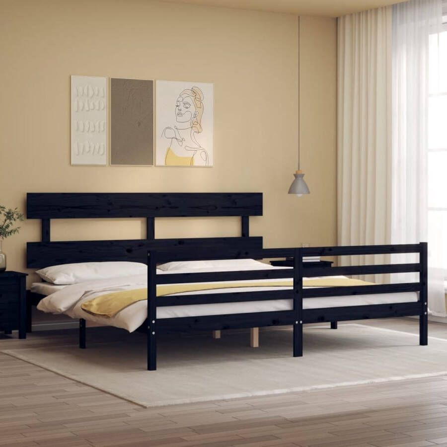 The Living Store Massief grenenhouten bedframe 205.5 x 185.5 x 81 cm Zwarte kleur Geschikt voor matras 180 x 200 cm Montage vereist