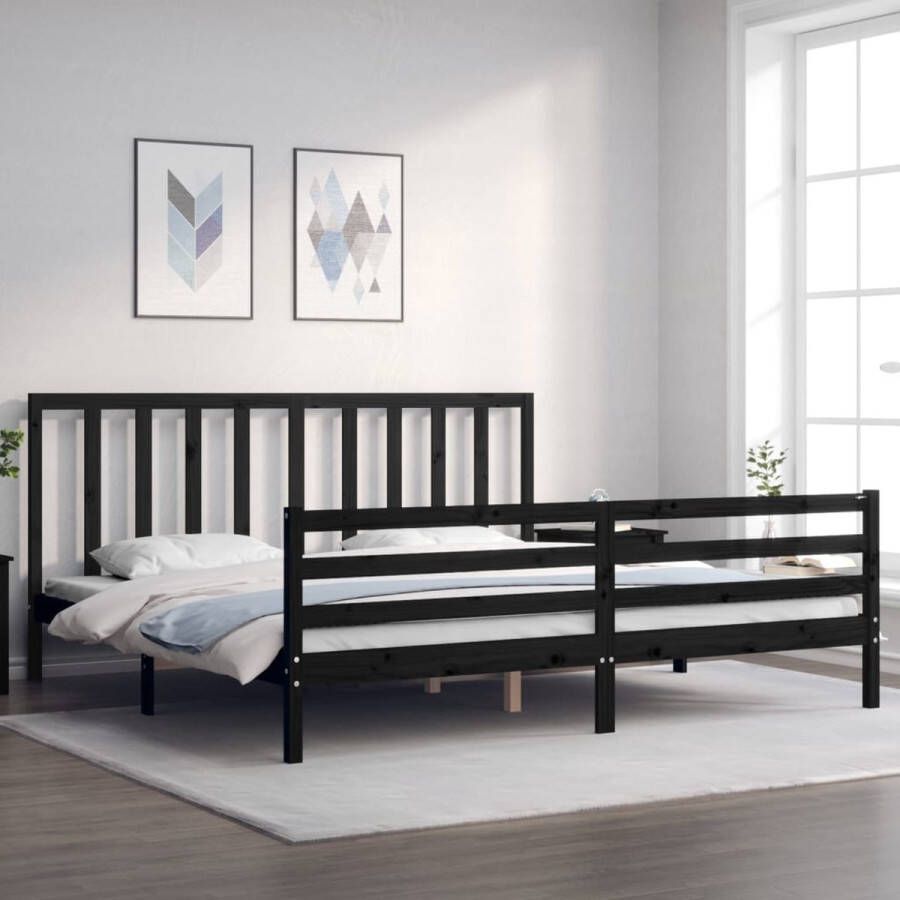 The Living Store Bedframe Massief grenenhout Multiplex lattenbodem Zwart 205.5 x 205.5 x 100 cm Geschikt voor 200 x 200 cm matras Montage vereist Massief Hout Bed Frame Grenenhout Bed Zwart Bed Tweepersoons Bed Boxspring Bed - Foto 3